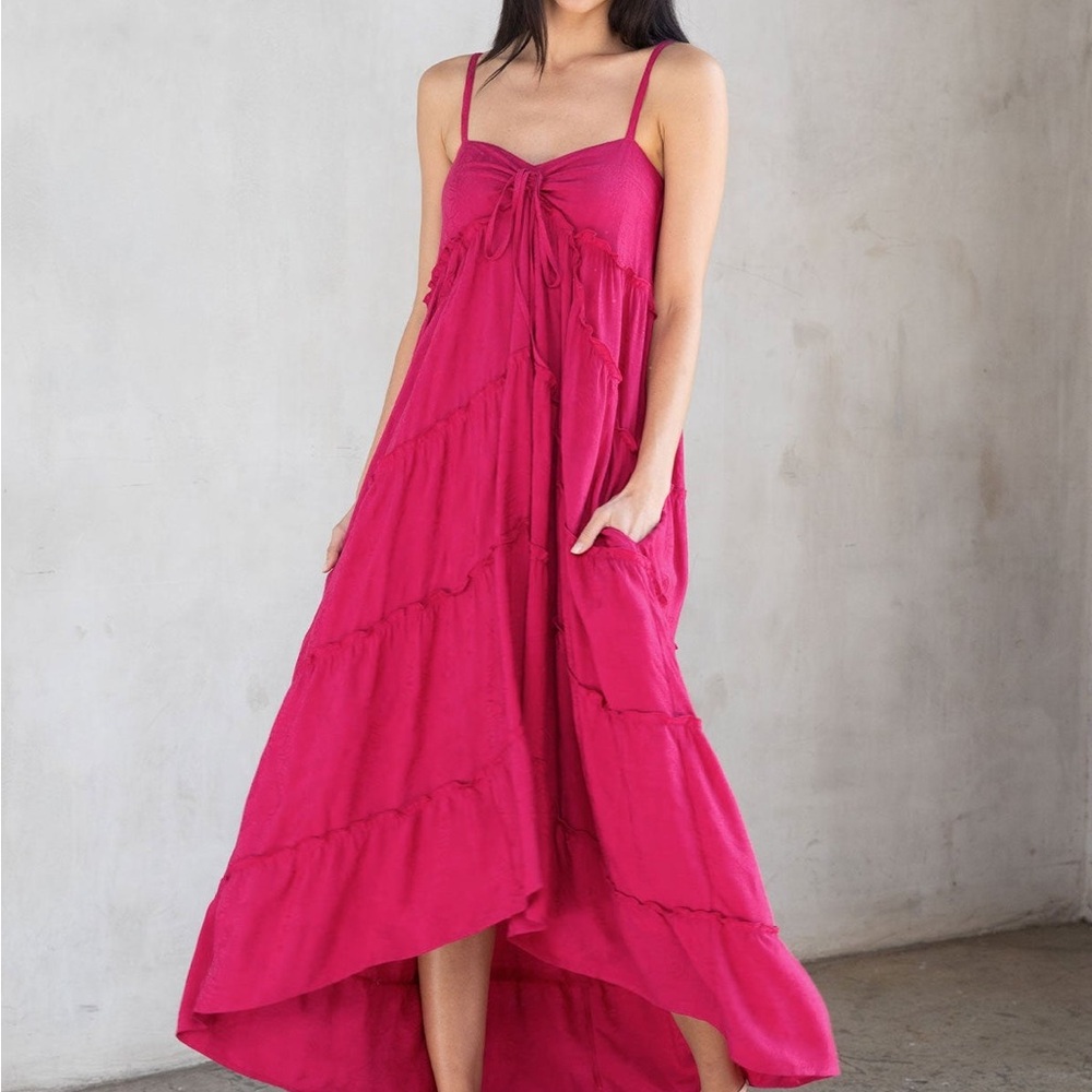 Lovestitch‎ Dress hi-lo high low tiered comfortable bohemian flowy S M Rasberry
